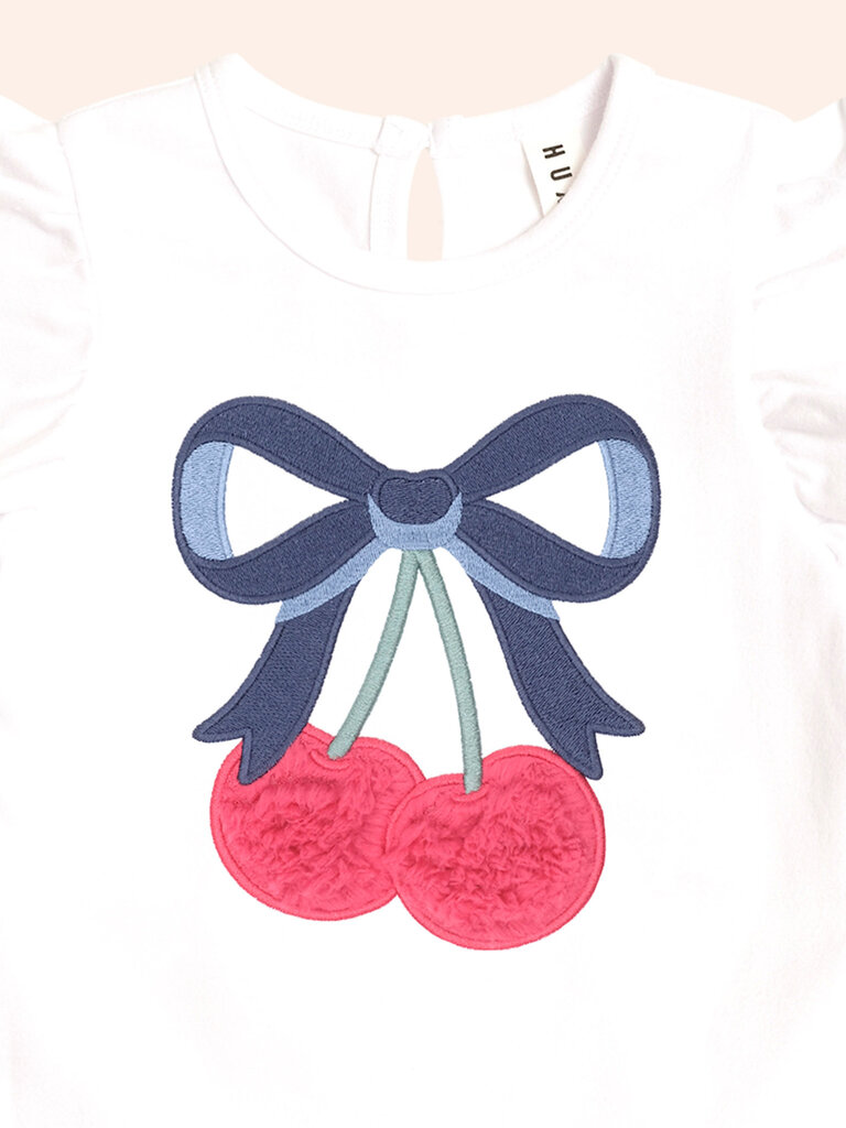 HUXBABY Cherry Bow Frill Sleeve Tee