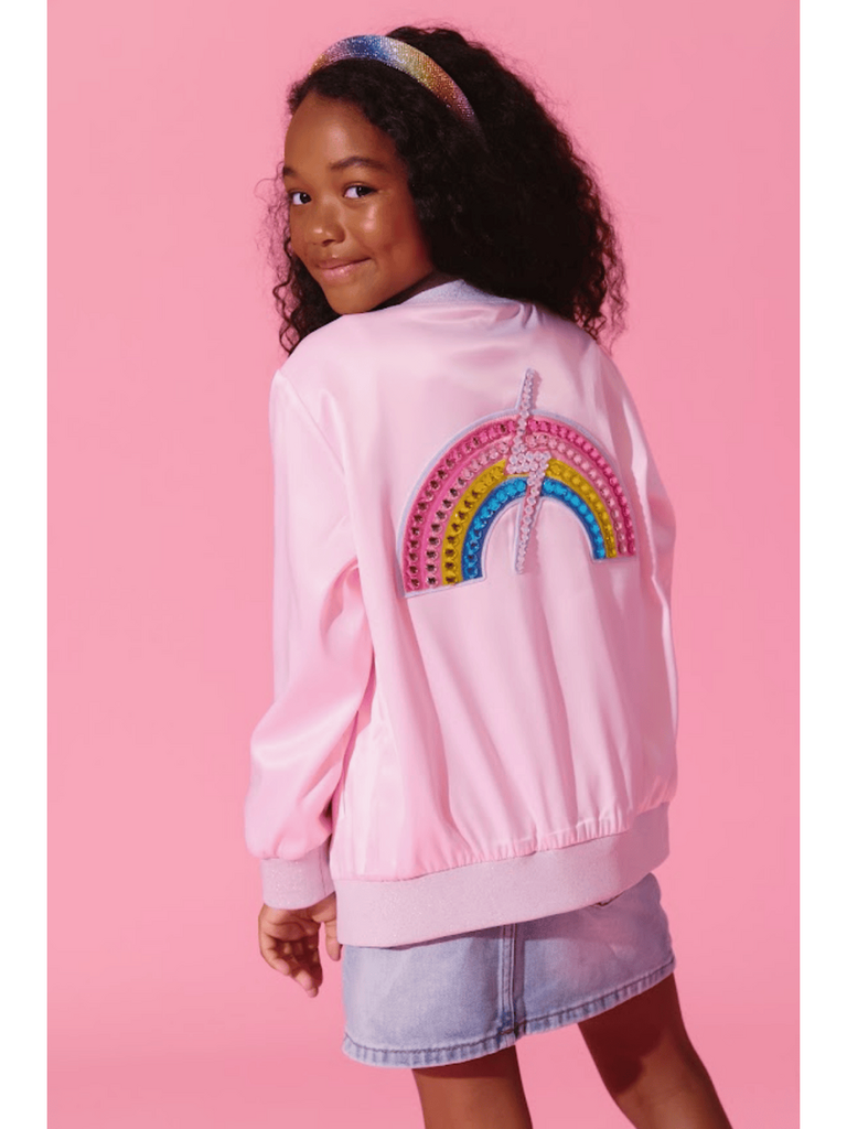 Lola and the Boys Rainbow Flash Satin Bomber
