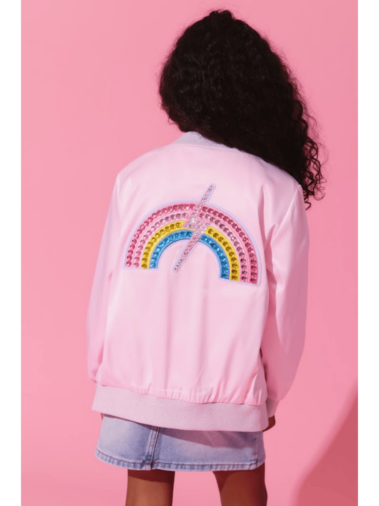 Lola and the Boys Rainbow Flash Satin Bomber