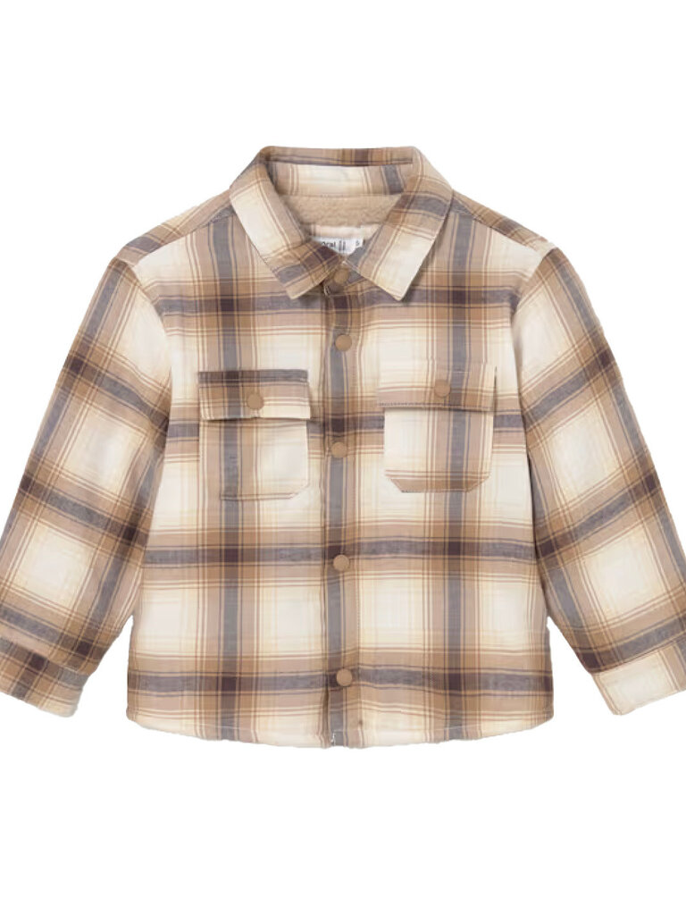 Mayoral Oatmeal Plaid Teddy Fleece Over Shirt