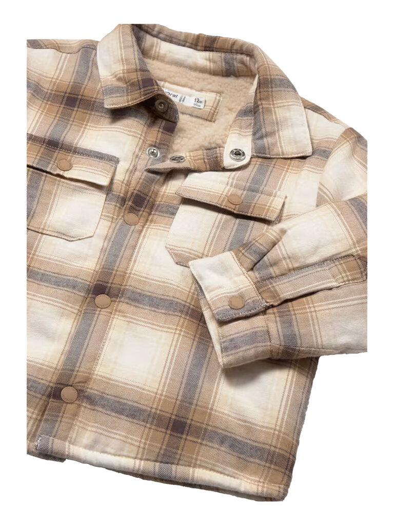Mayoral Oatmeal Plaid Teddy Fleece Over Shirt