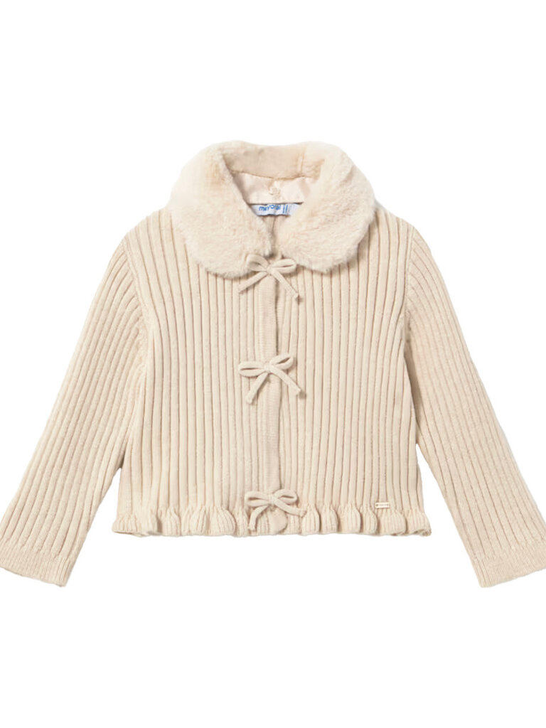 Mayoral Baby Faux Fur Bow Cardigan