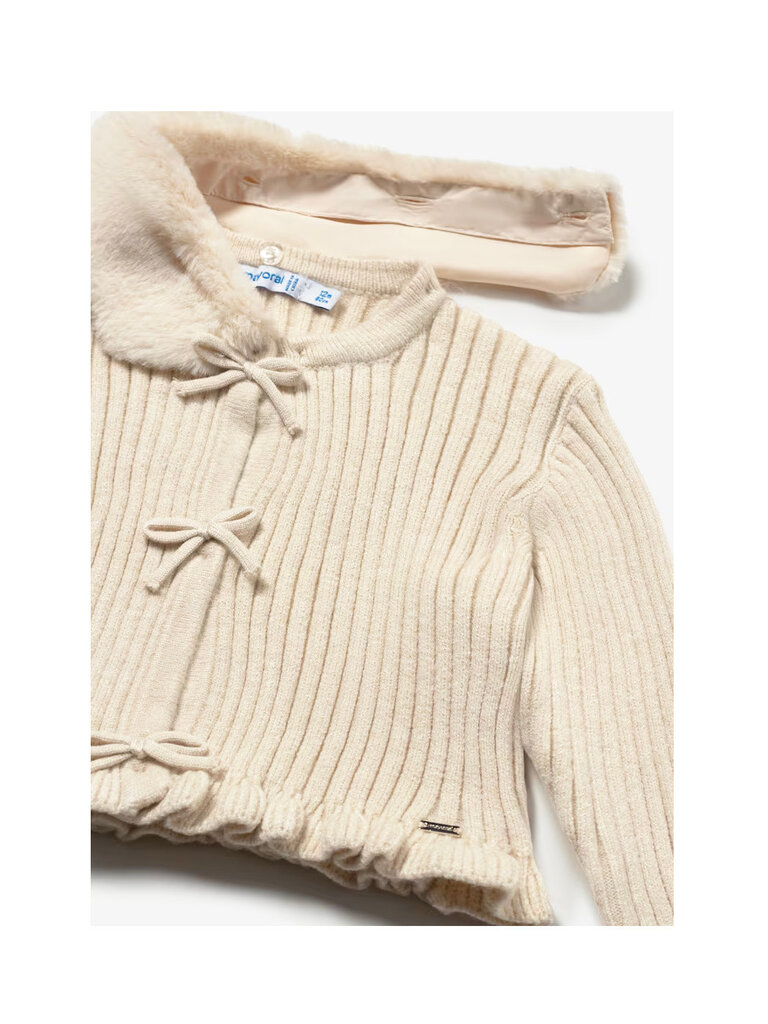 Mayoral Baby Faux Fur Bow Cardigan