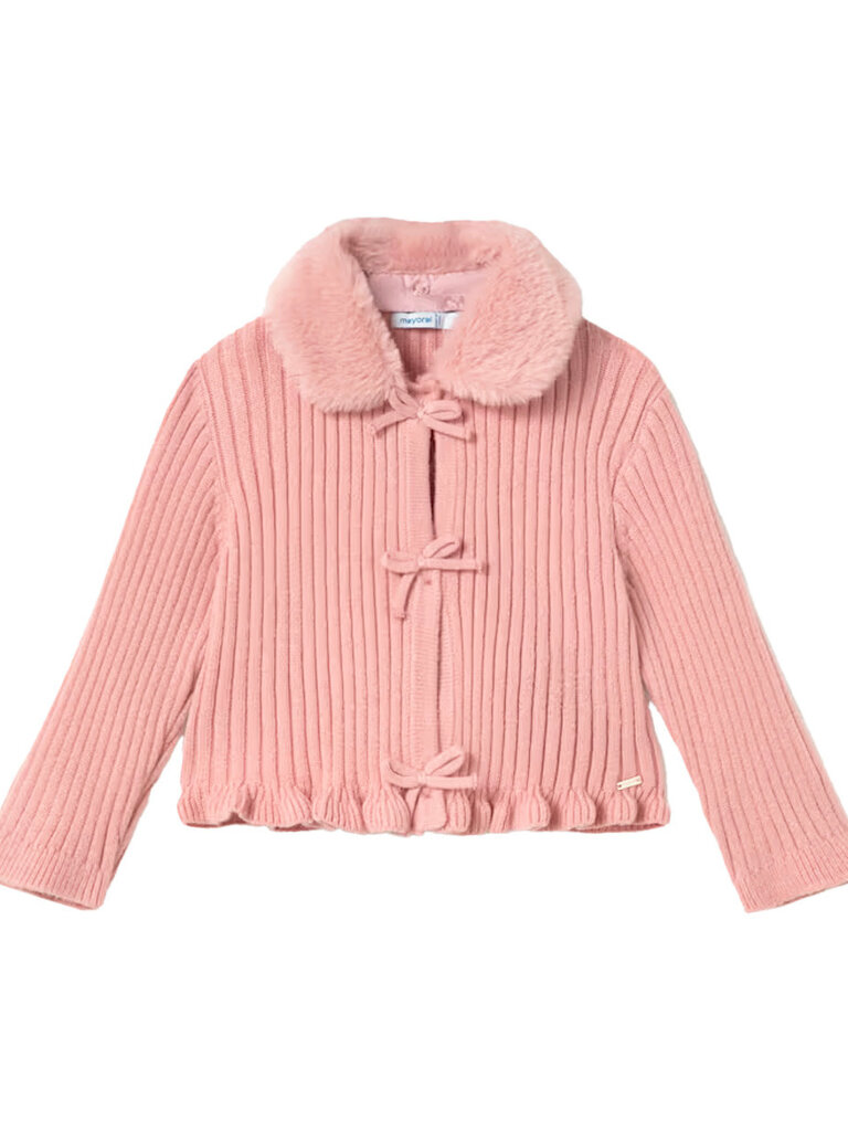 Mayoral Baby Faux Fur Pink Bow Cardigan