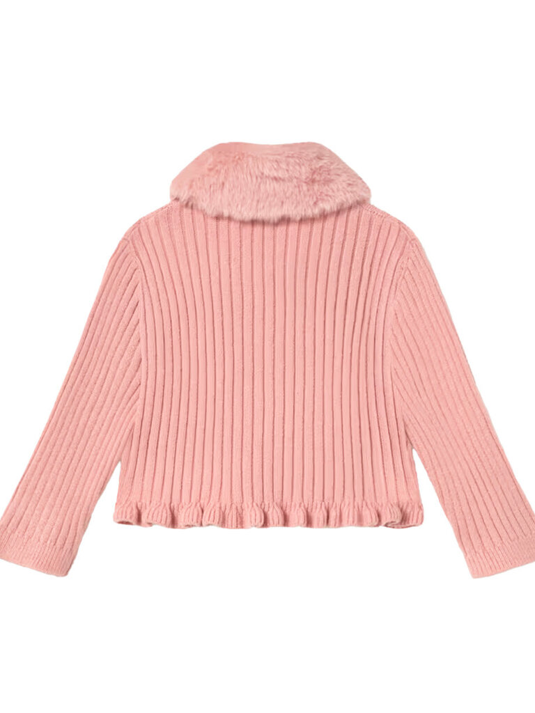 Mayoral Baby Faux Fur Pink Bow Cardigan