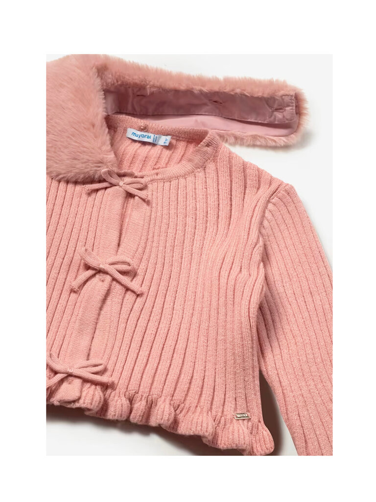 Mayoral Baby Faux Fur Pink Bow Cardigan