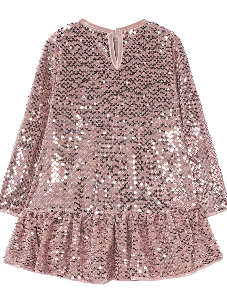 Mayoral Girl Pink Velvet Sequin Dress With Bow