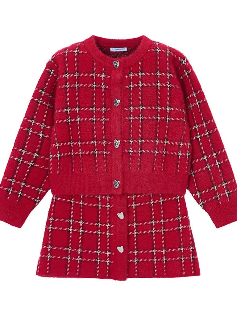Mayoral Red Check Cardigan & Skirt Set