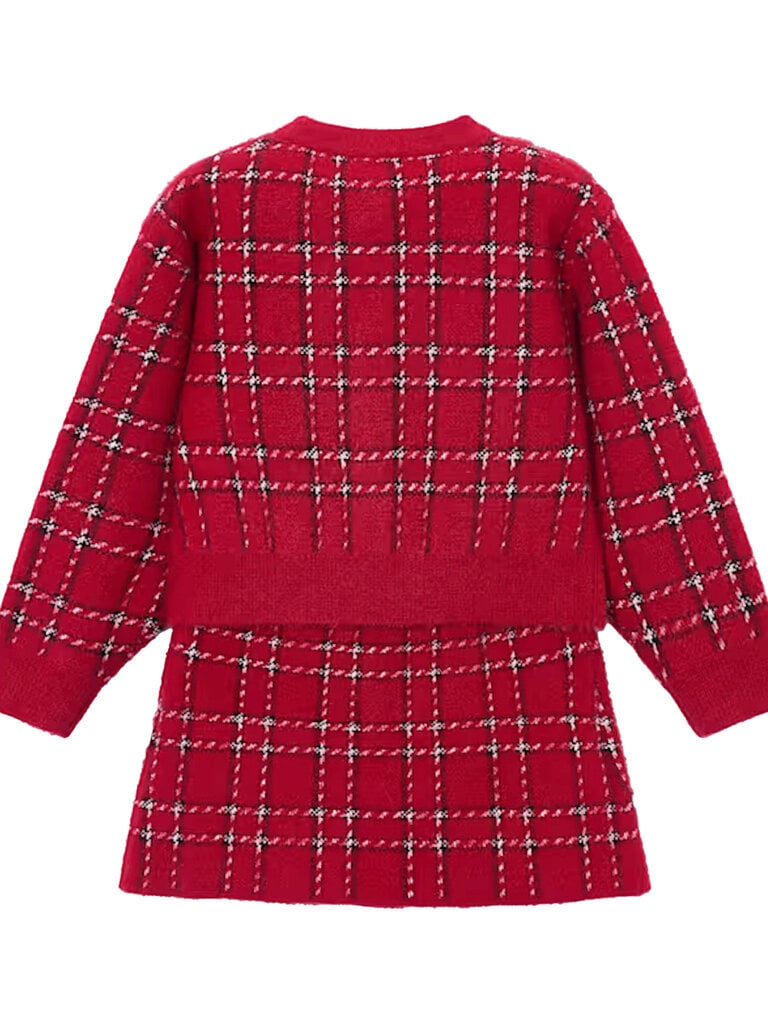 Mayoral Red Check Cardigan & Skirt Set