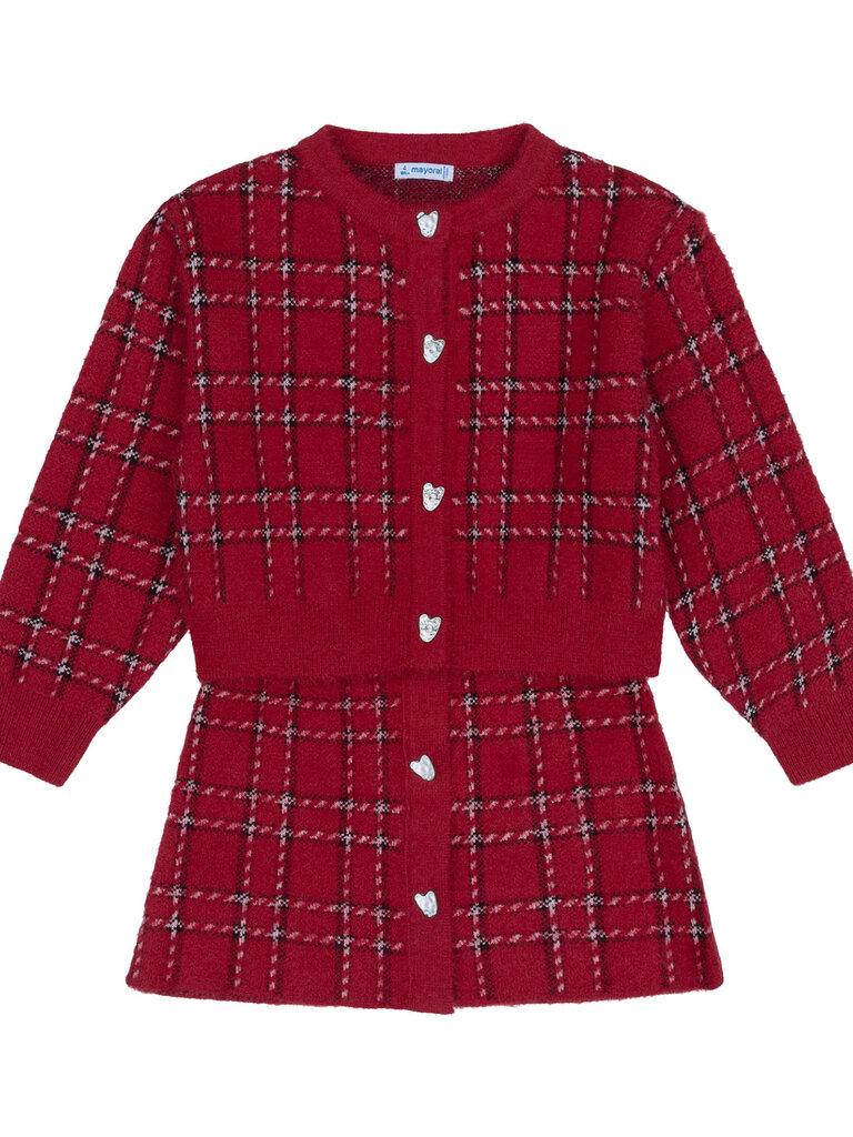 Mayoral Red Check Cardigan & Skirt Set