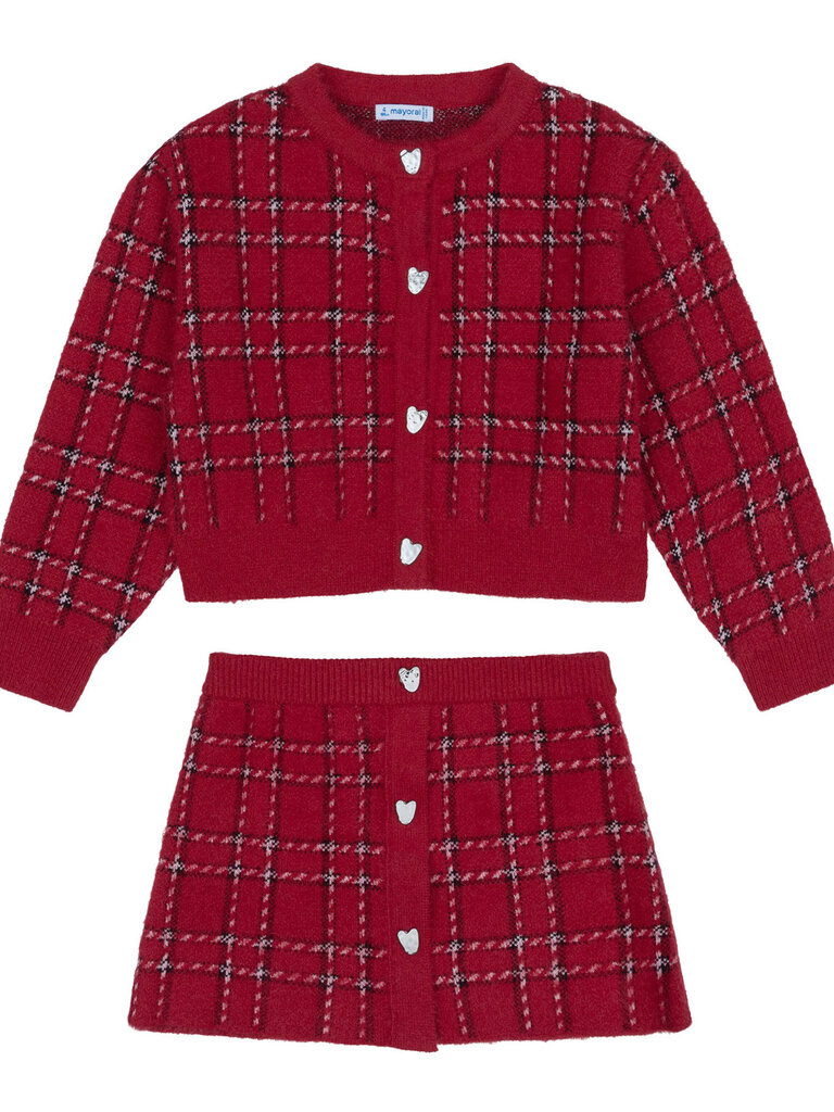 Mayoral Red Check Cardigan & Skirt Set