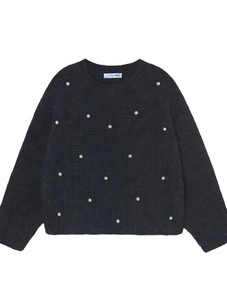 Mayoral Girl Navy Knit Sweater With Pearls