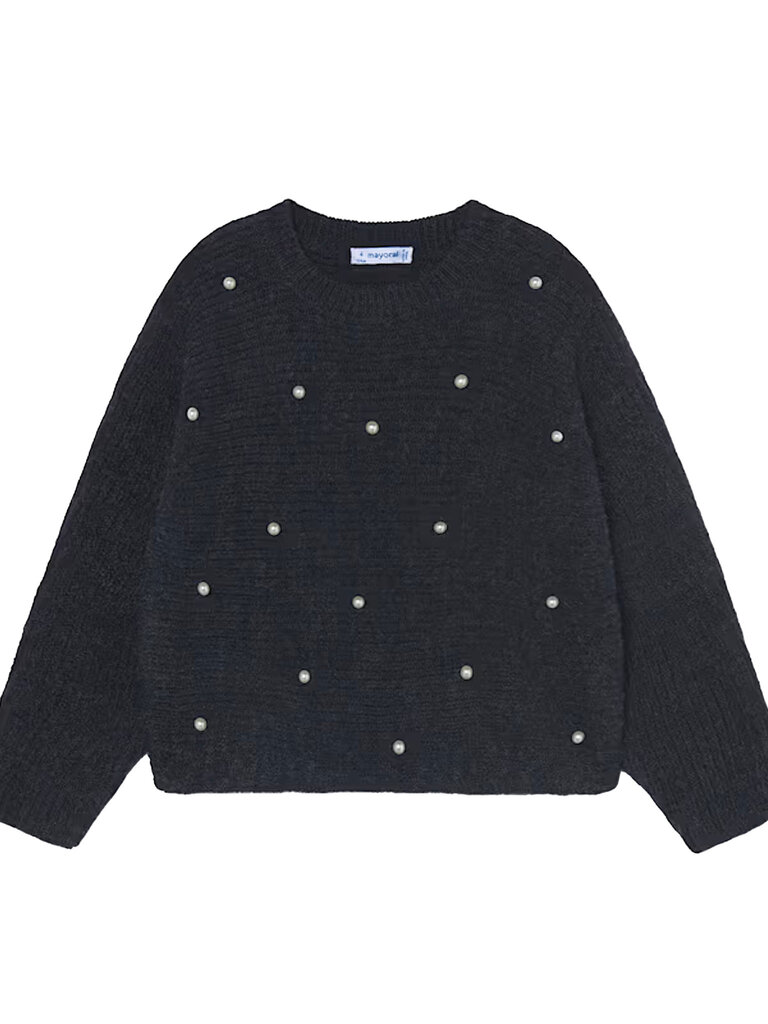 Mayoral Girl Navy Knit Sweater With Pearls