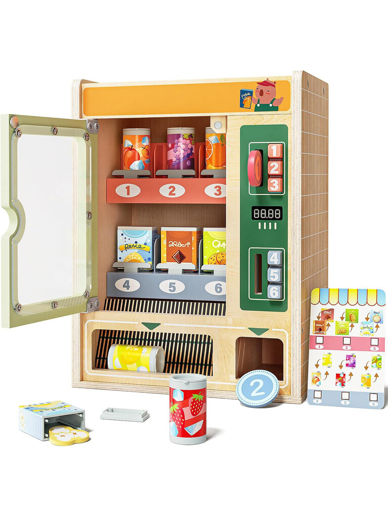 Wooden Vending Machine Set with Snacks