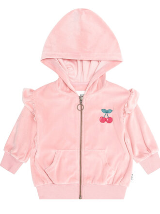 HUXBABY Cherry Emb Velour Zip Hoodie