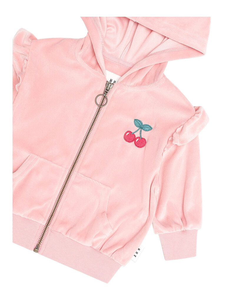 HUXBABY Cherry Emb Velour Zip Hoodie