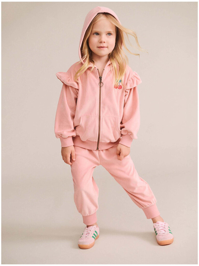 HUXBABY Cherry Emb Velour Zip Hoodie