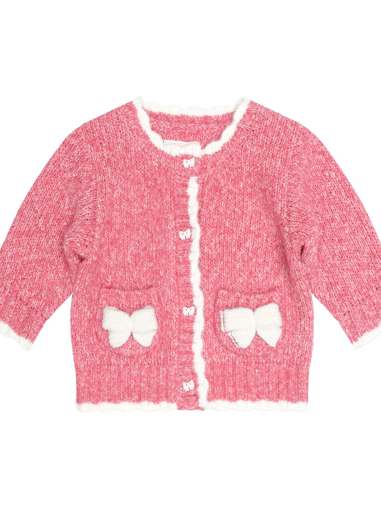 HUXBABY Berry Bow Scalloped Cardigan