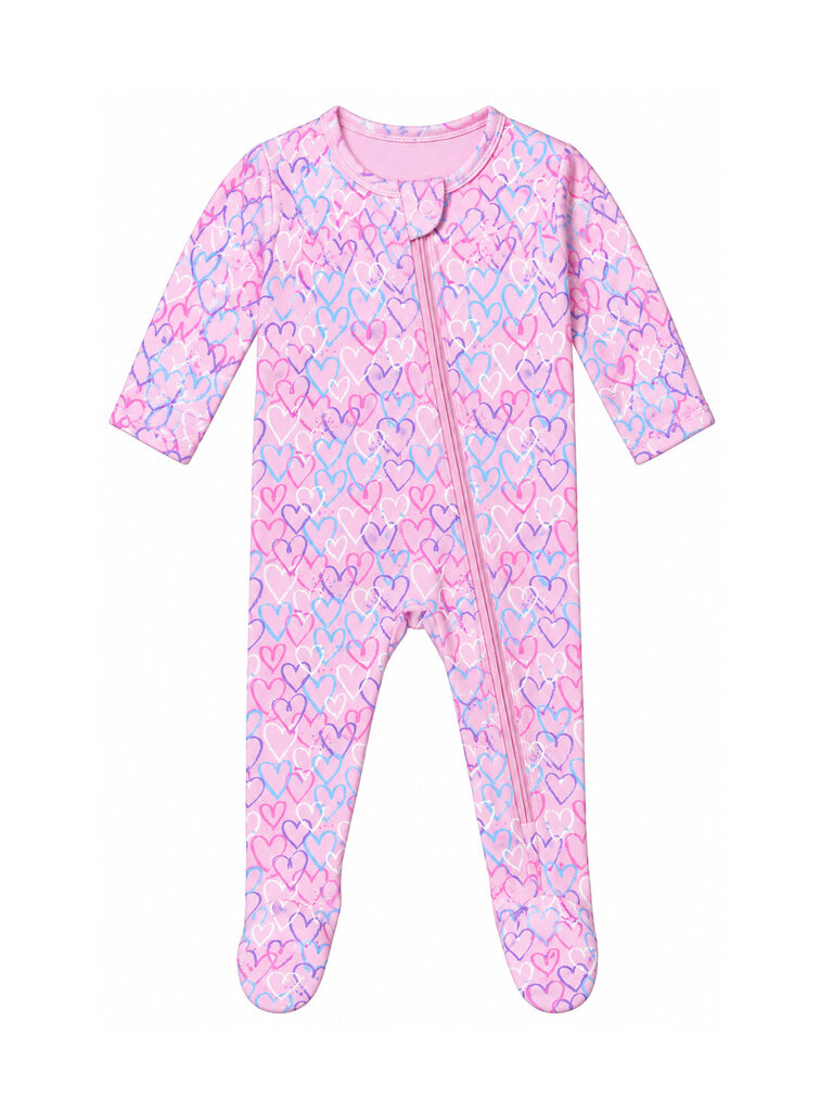 Baby Steps Pink Grafitti Hearts Footie