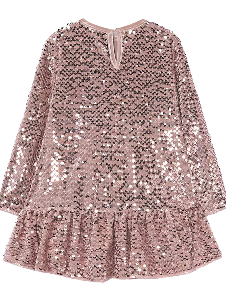 Mayoral Girl Pink Velvet Sequin Dress With Bow