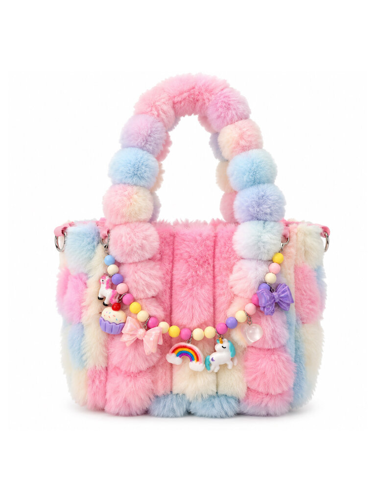 Bari Lynn Pastel Fur Charm Tote