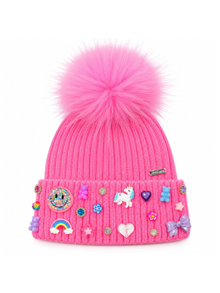 Bari Lynn Pink Charm Pom Hat