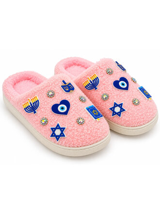 Bari Lynn Pink Hanukkah Slippers