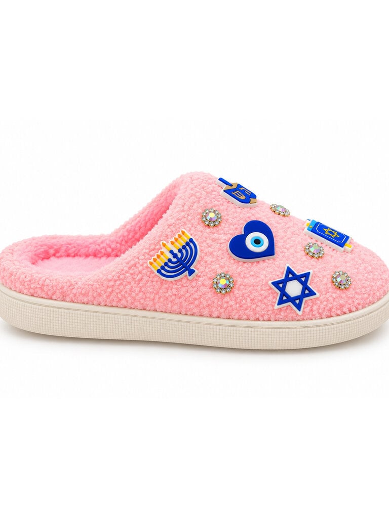 Bari Lynn Pink Hanukkah Slippers