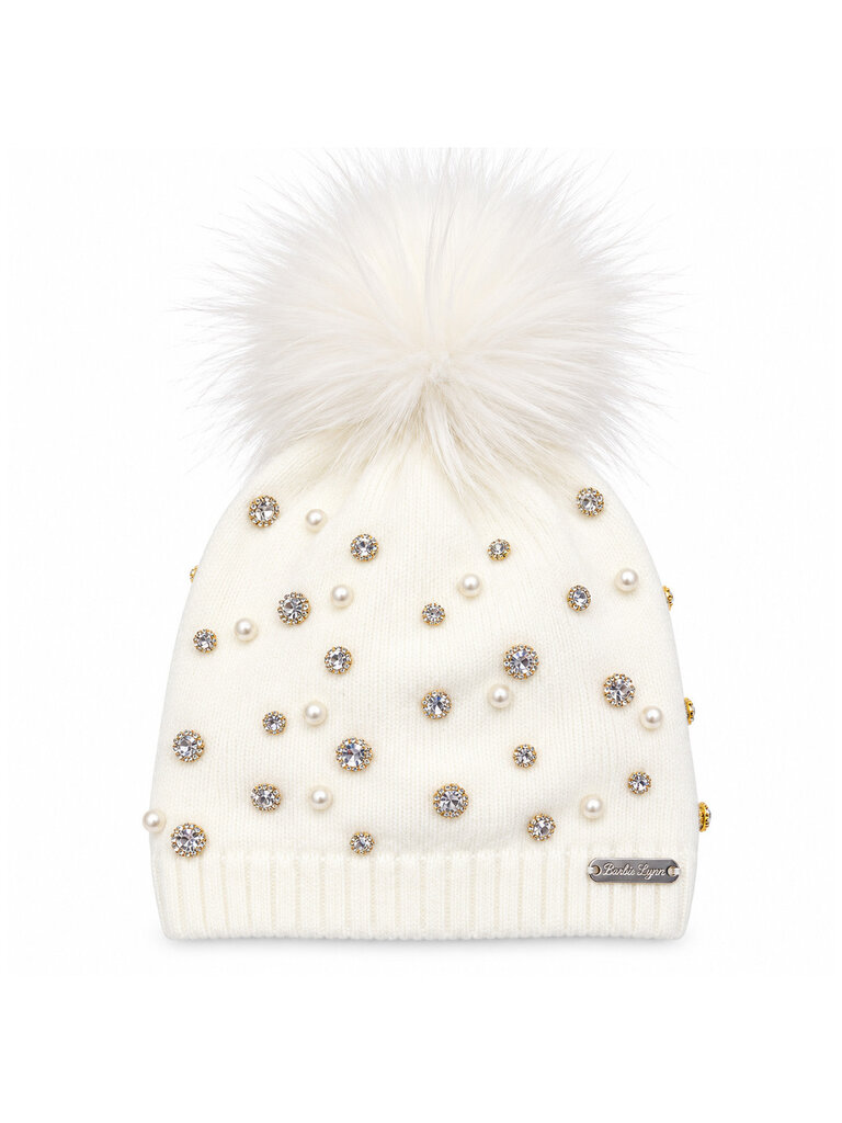 Bari Lynn Ivory Pearl Jewel Pom Hat