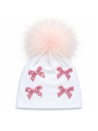 Bari Lynn Baby Full Crystal Bow Pom Hat
