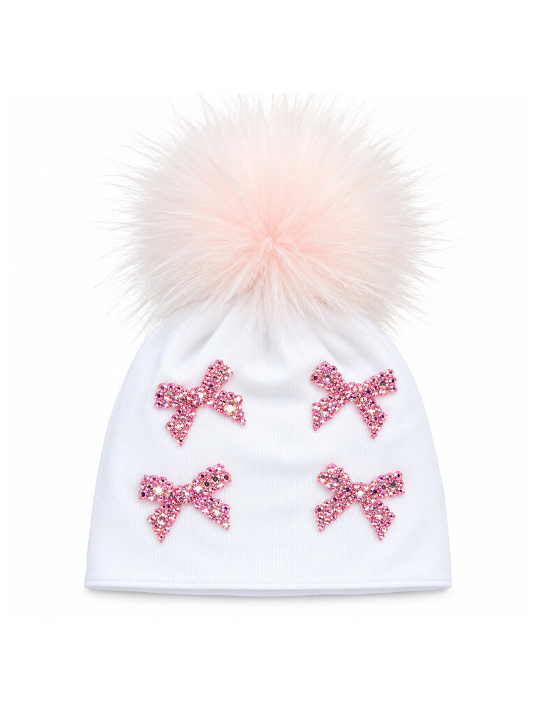 Bari Lynn Baby Full Crystal Bow Pom Hat