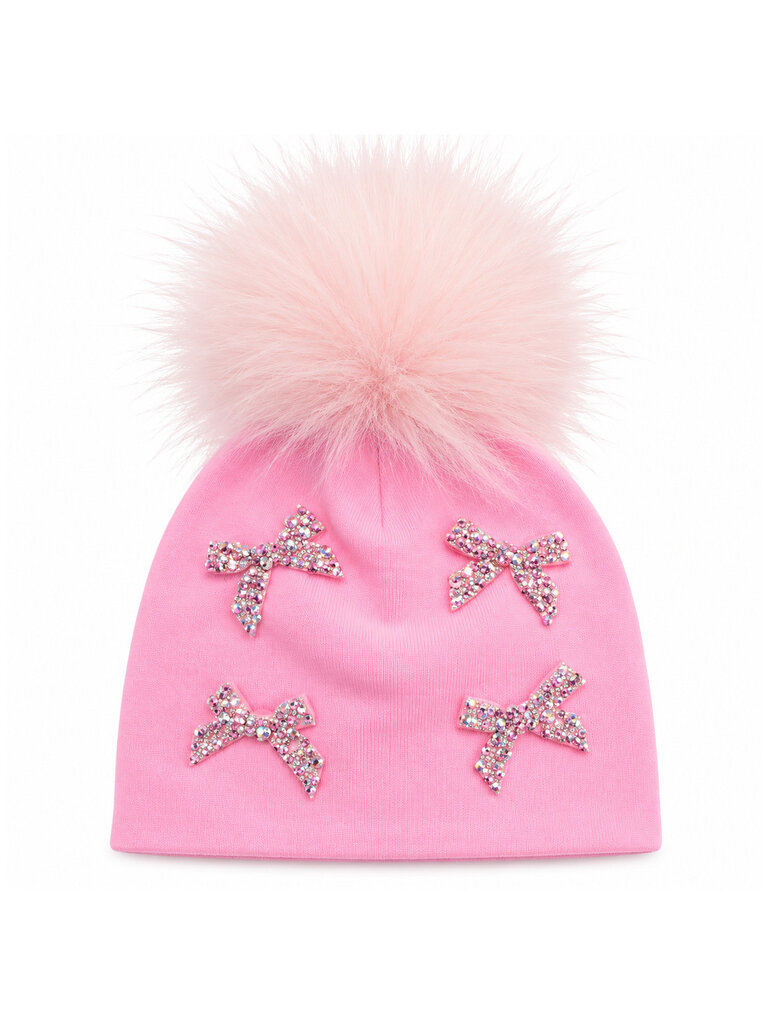 Bari Lynn Baby Full Crystal Bow Pom Hat