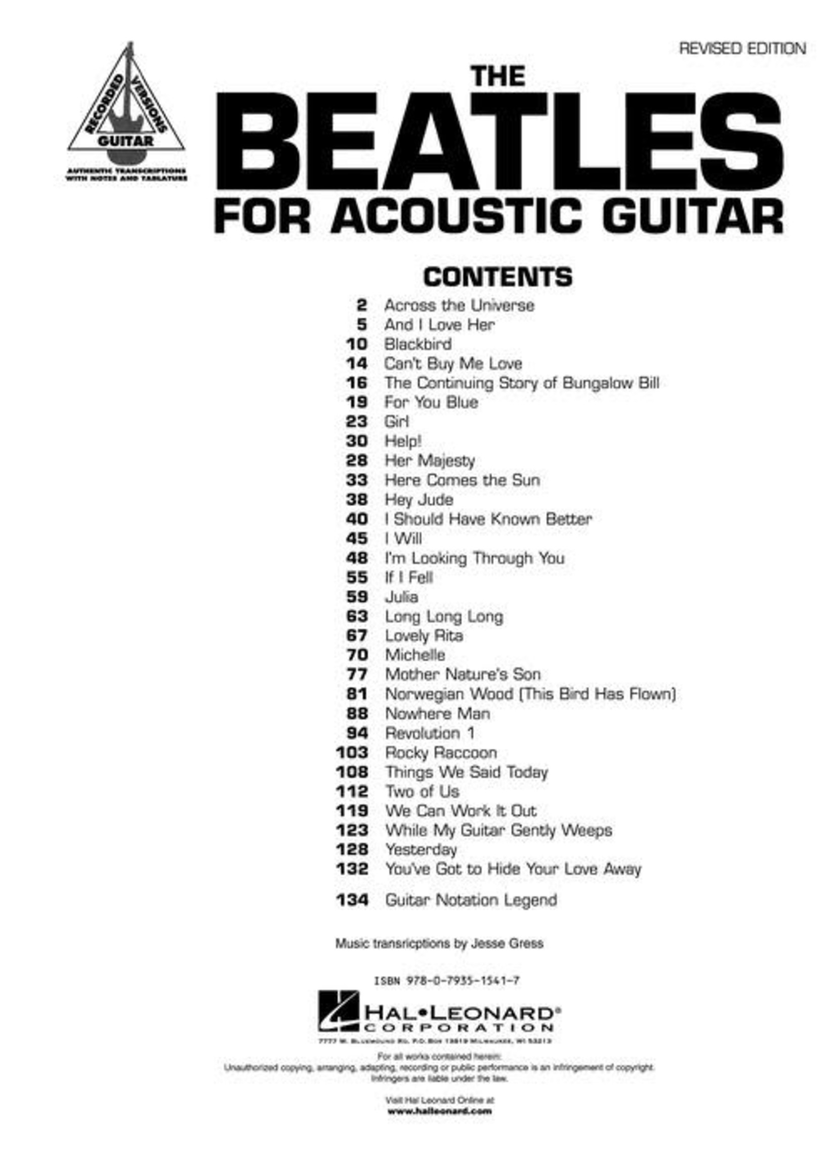 Hal Leonard The Beatles for Acoustic Guitar (Revised Edition) TAB