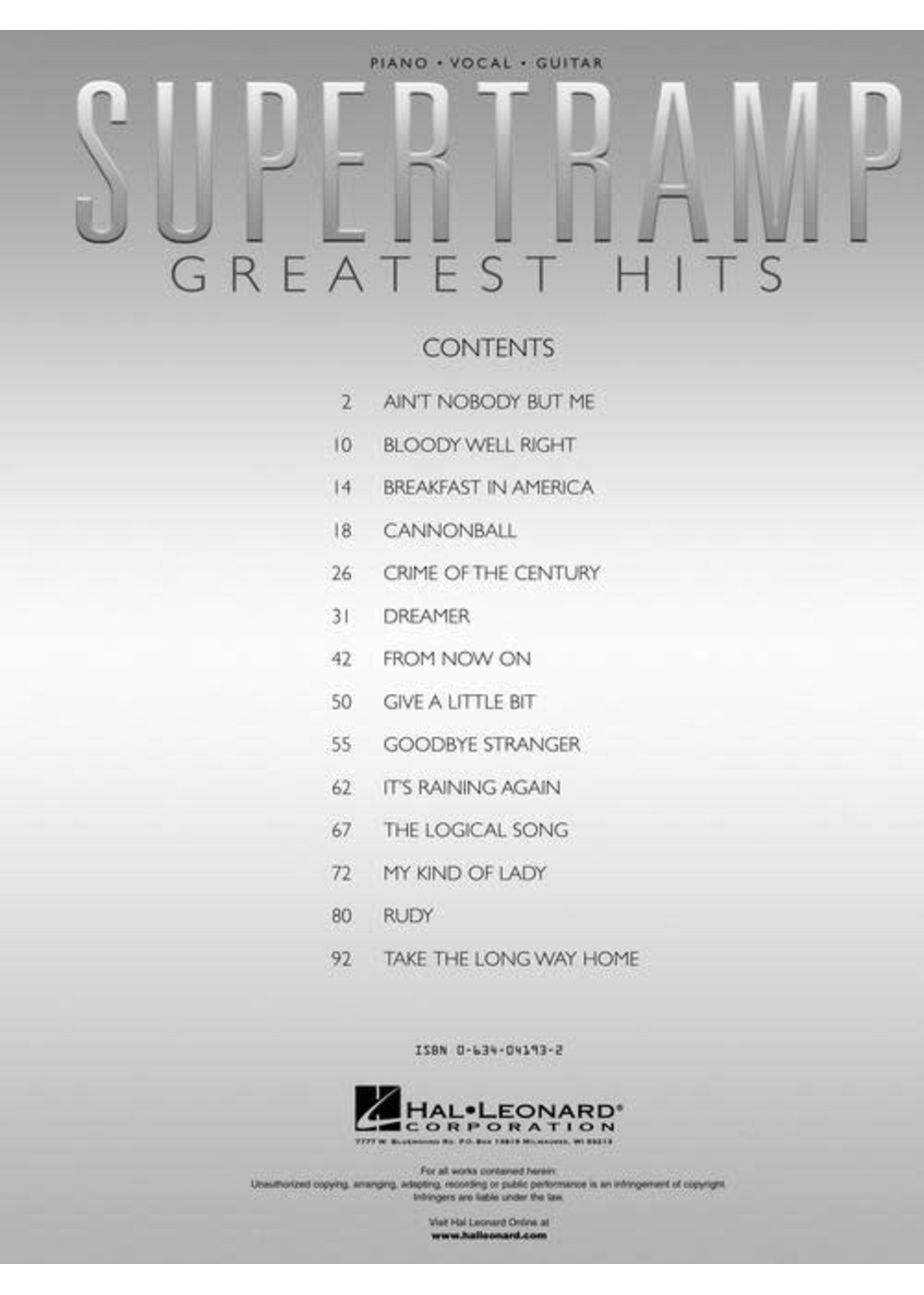 Hal Leonard Supertramp - Greatest Hits PVG