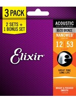 Elixir Elixir Nanoweb Coated 80/20 Acoustic Guitar Strings (.012-.053) (2+1 Pack)