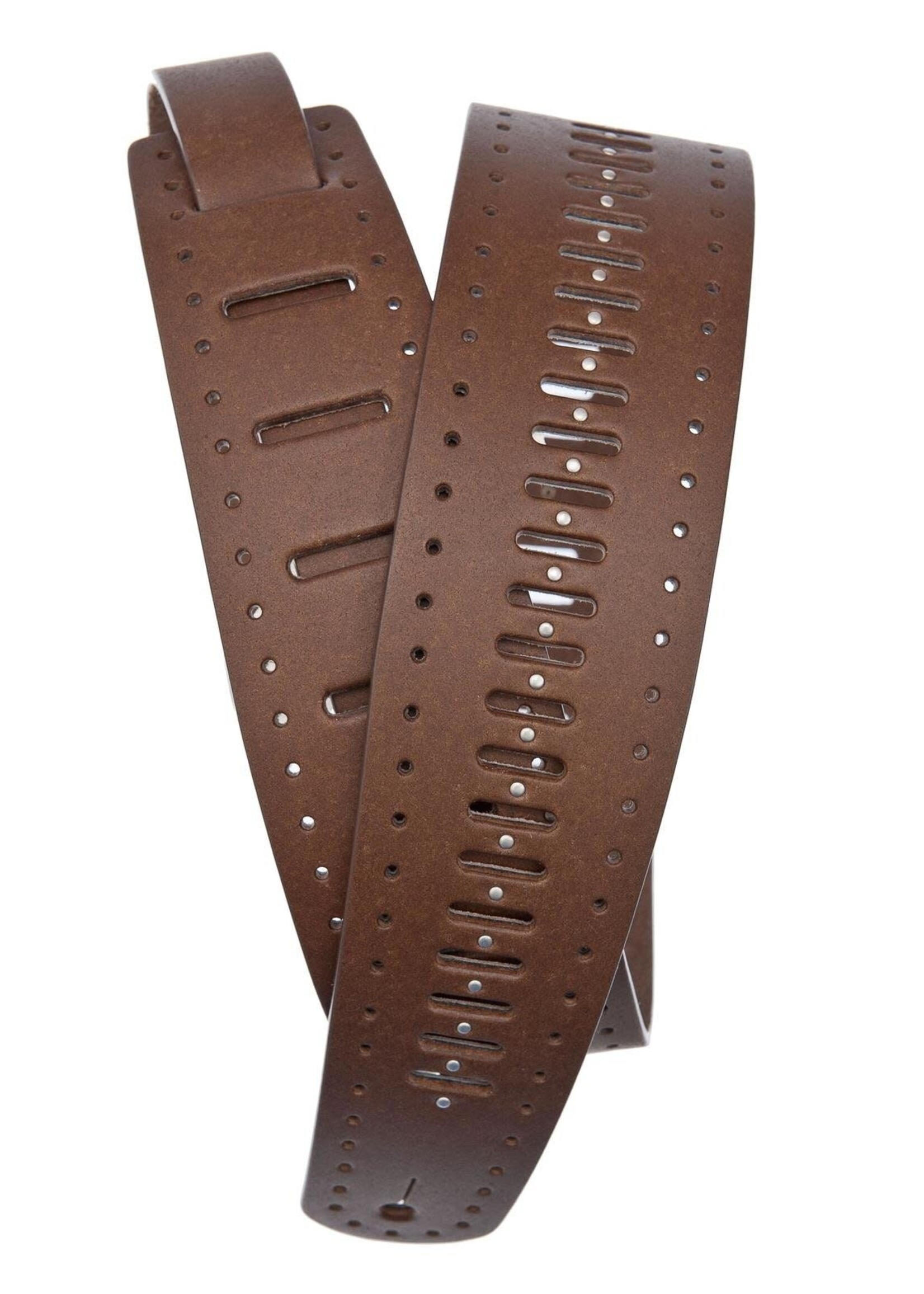 D'Addario D'Addario Guitar Strap Leather Vented Brown with Studs PAM007