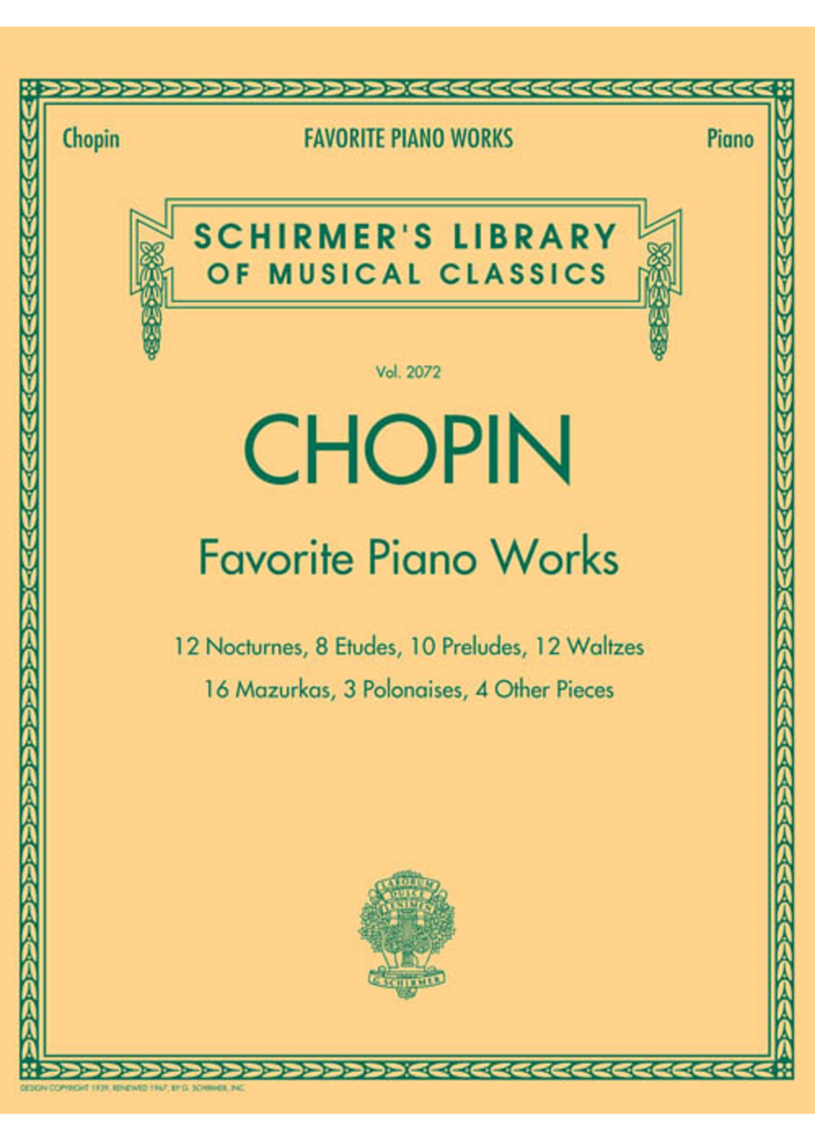 Schirmer Favorite Piano Works Chopin - Schirmer Library of Classics Volume 2072