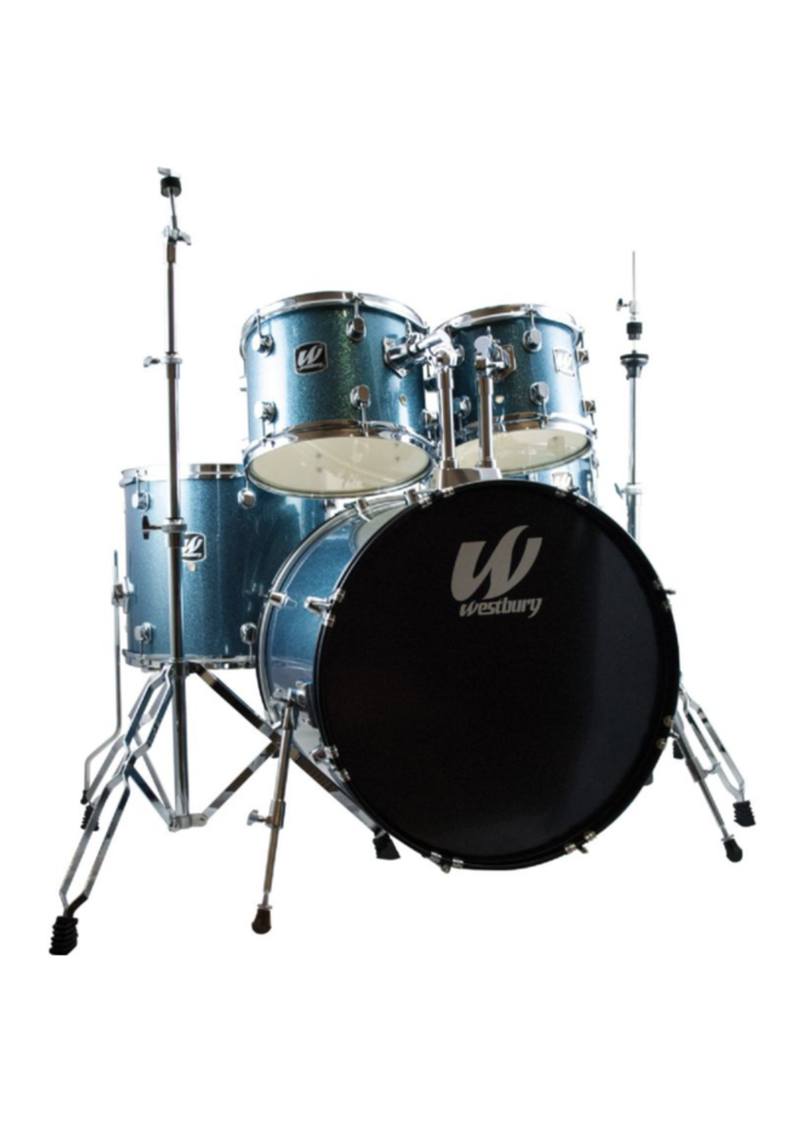 westbury Westbury Stage 5-Piece Drum Set Aqua Sparkle with Hardware and Cymbals 22/14SD/16/13/12