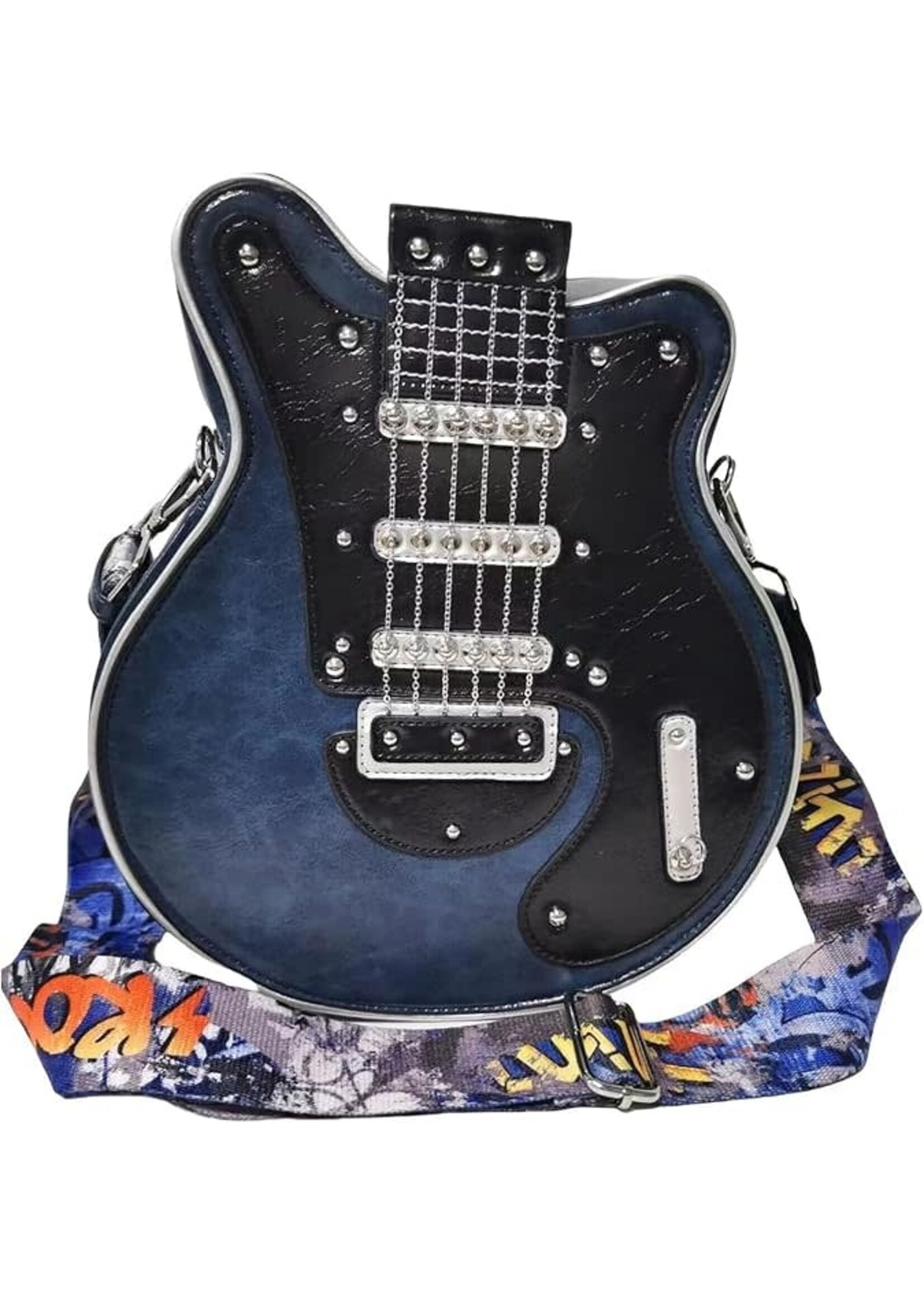Guitar-Shaped Crossbody Bag Blue