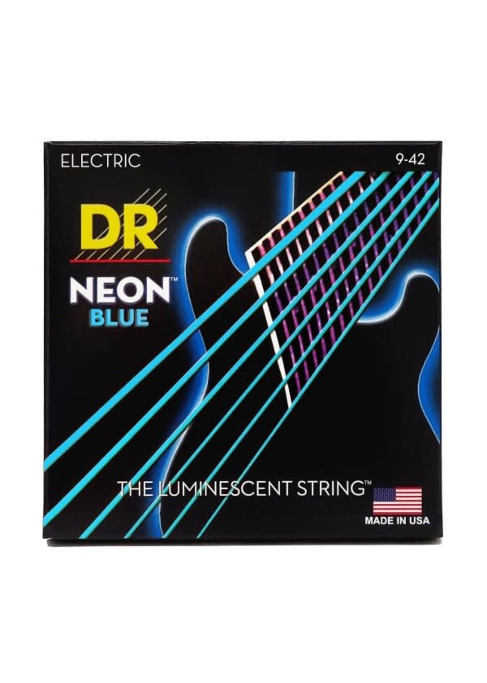 DR DR Handmade Strings Neon Blue Coated Electric Guitar Strings, Light (9-42)