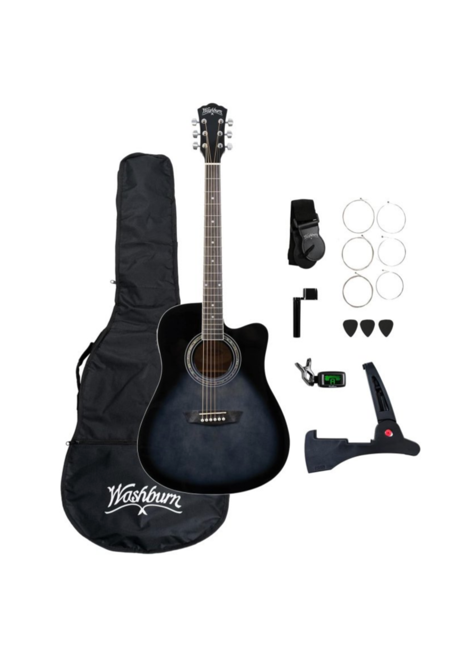 Washburn Washburn Acoustic Electric Dreadnought Pack WA90CE Transparent Black Burst