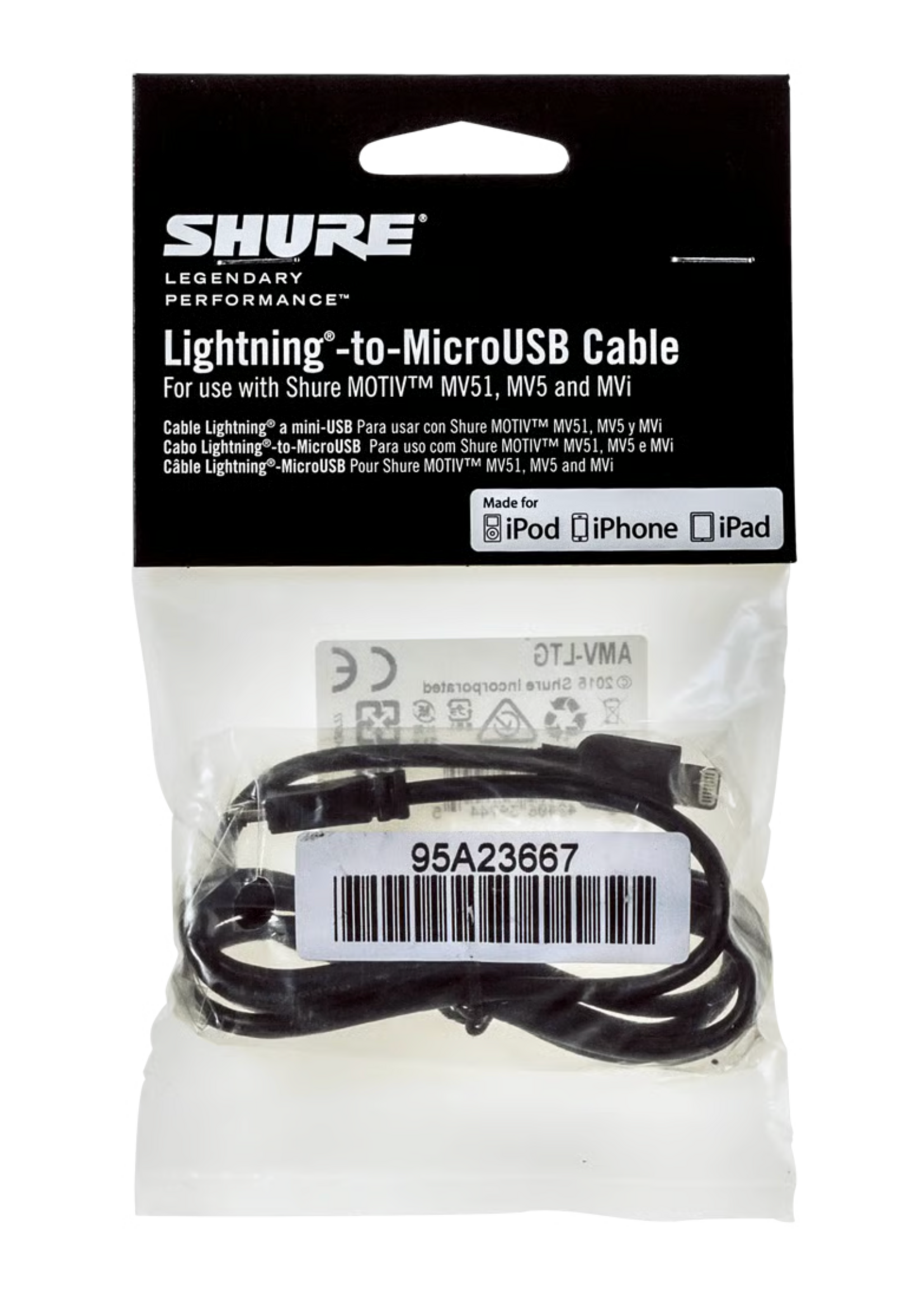 SHURE Shure AMV-LTG 1 m. Micro-B to Lightning Cable