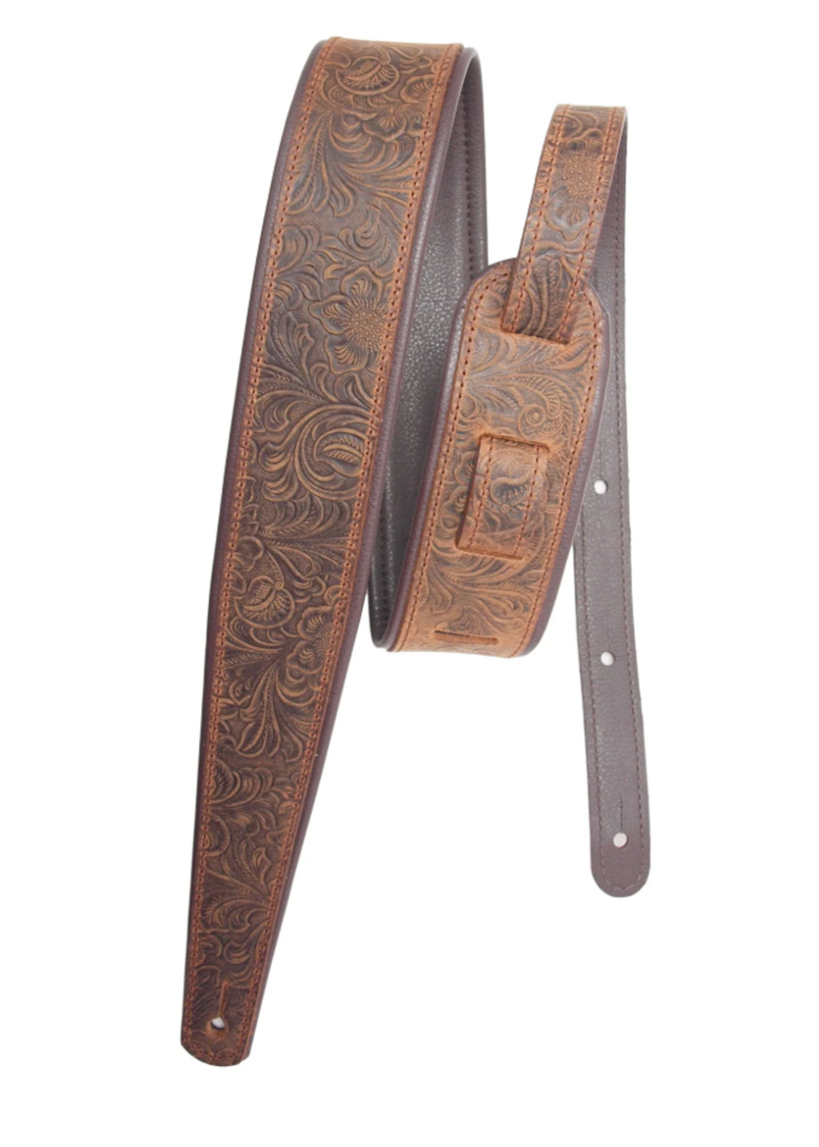 LM Guitar Straps LM Straps 2.8" Tooled Leather - Brown LS-2804T BR