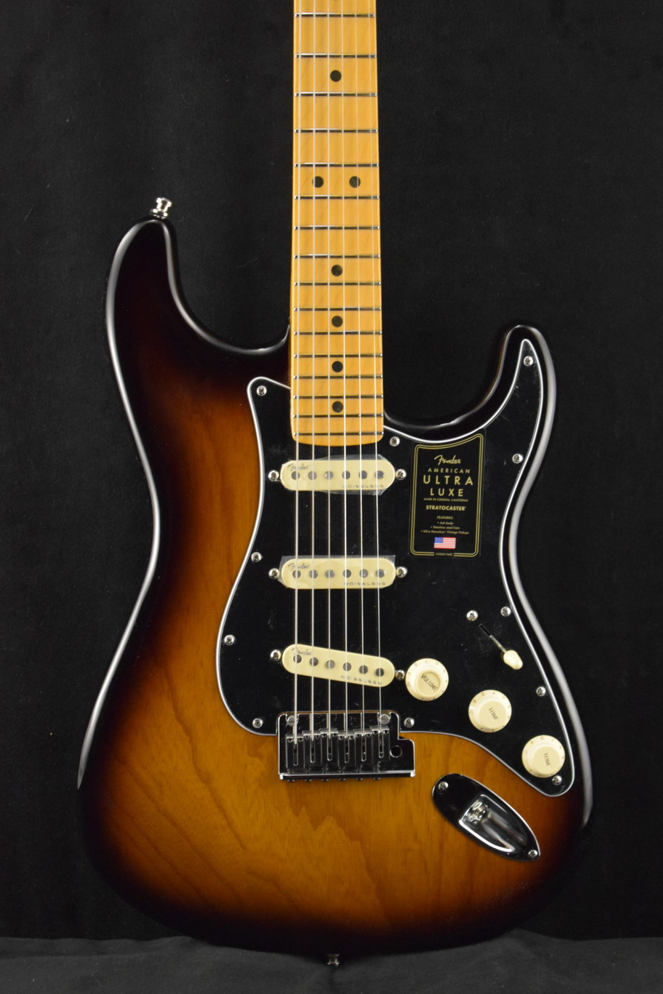 Loaded Jurassic Park Perth Fender American Ultra Luxe Stratocaster Maple Fingerboard 2-Color Sunburst  - Fuller's Guitar