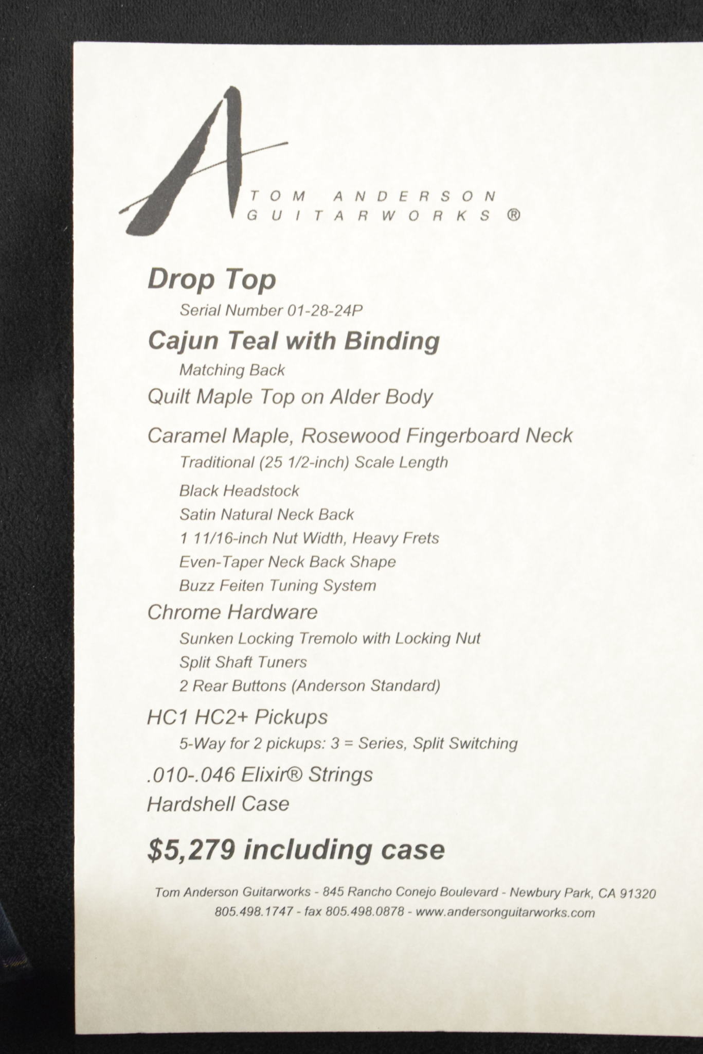 Tom Anderson Tom Anderson Drop Top Cajun Teal with Binding