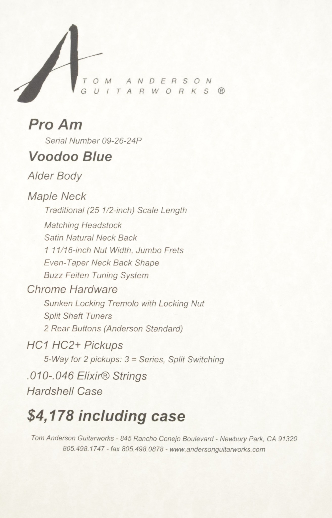 Tom Anderson Tom Anderson Pro Am Voodoo Blue