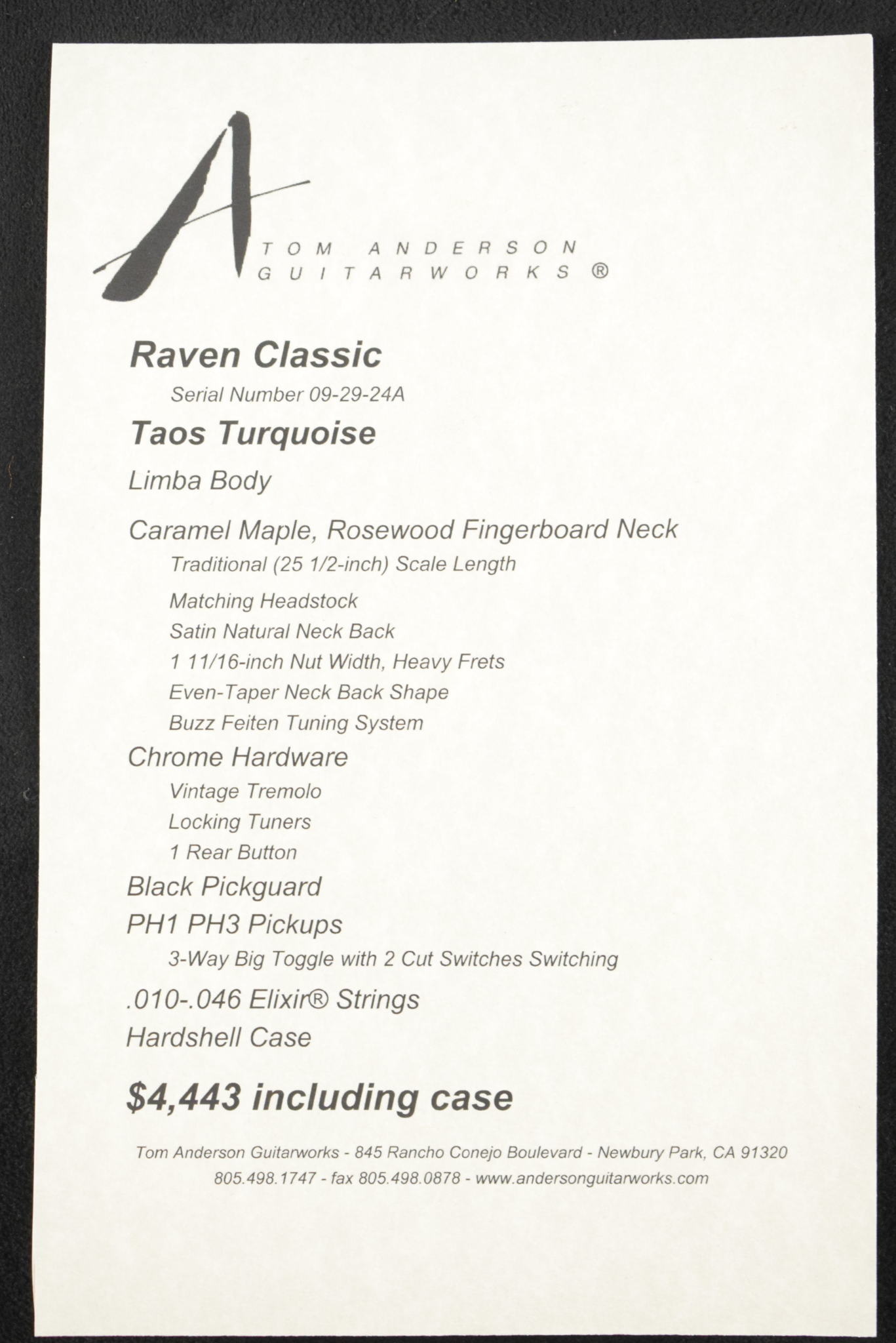 Tom Anderson Tom Anderson Raven Classic Taos Turquoise