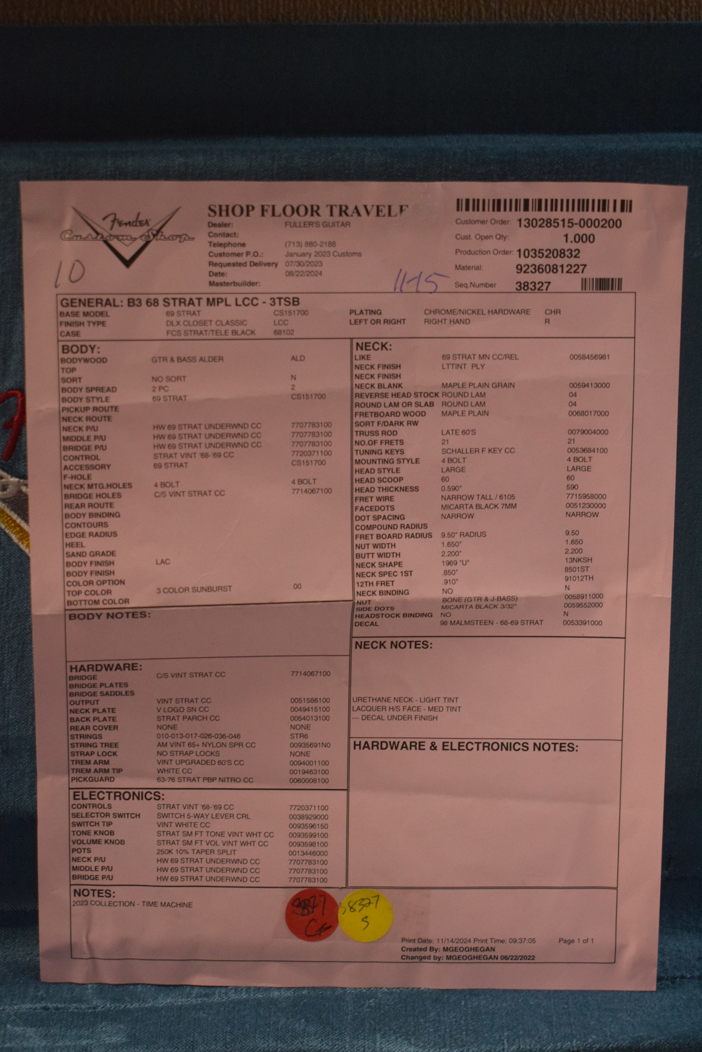 Fender Fender Custom Shop 1968 Stratocaster DLX Closet Classic 3-Color Sunburst