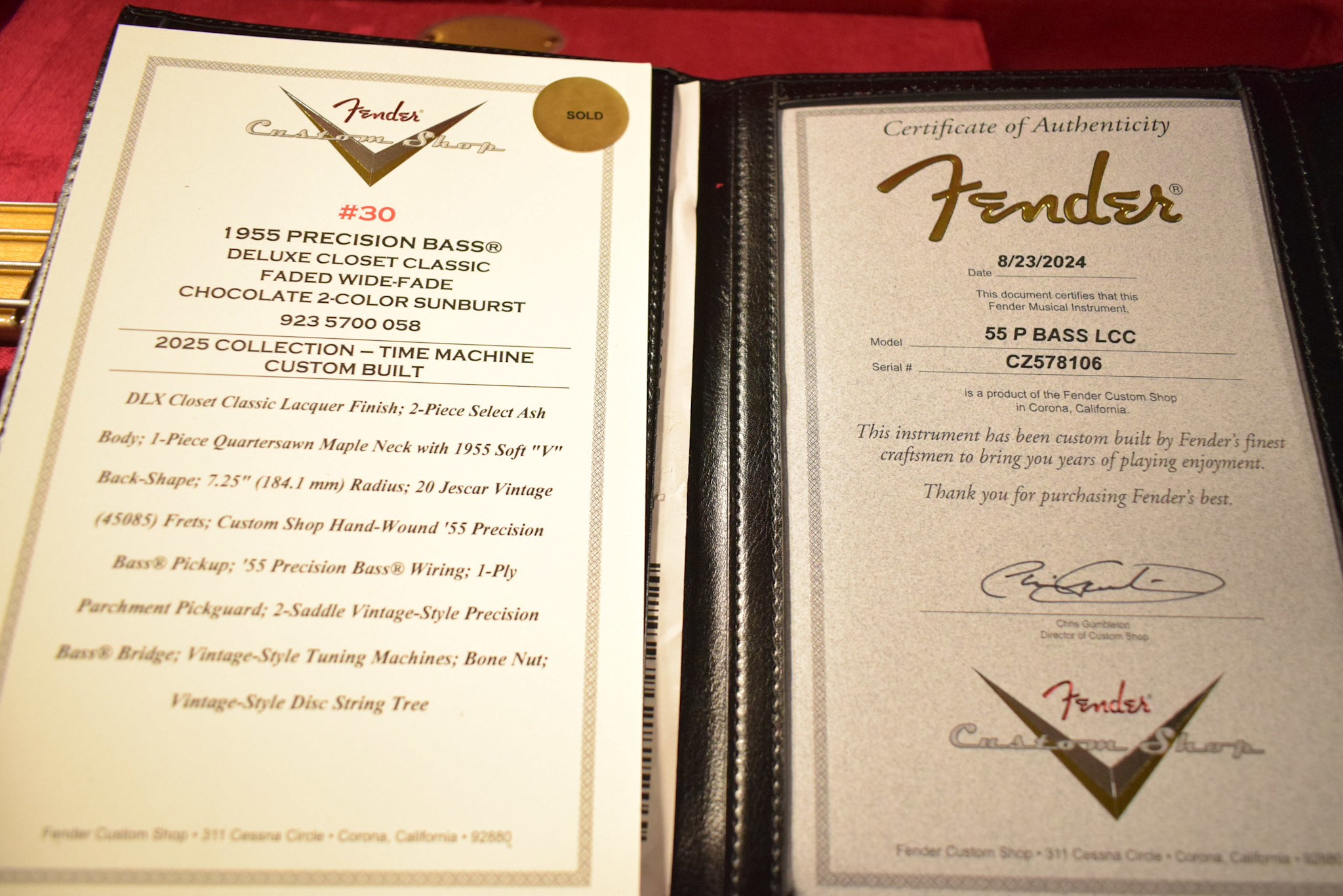 Fender Fender Custom Shop 1955 Precision Bass DLX Closet Classic - Wide-Fade Chocolate 2-Color Sunburst