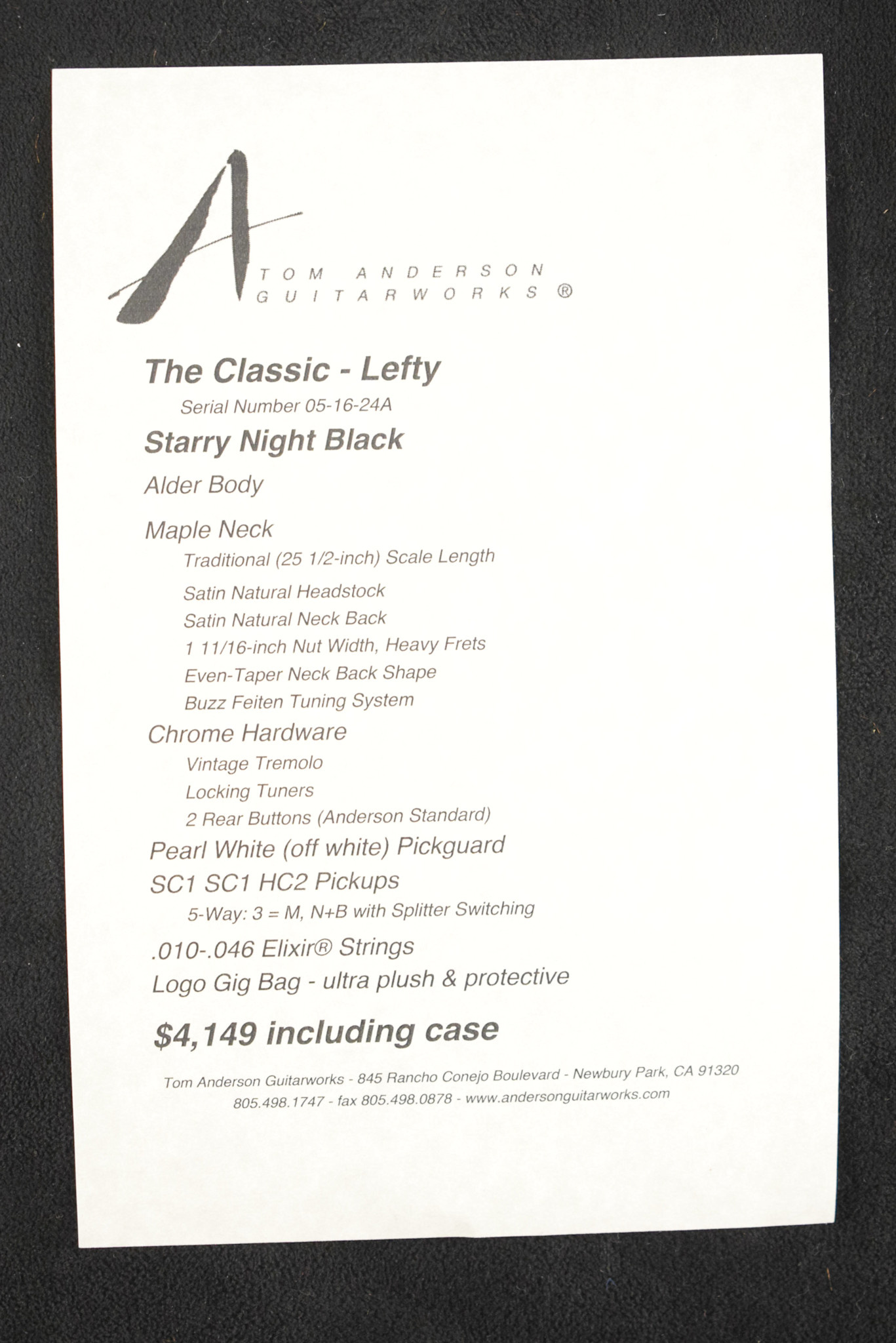 Tom Anderson Tom Anderson The Classic - Lefty Starry Night Black